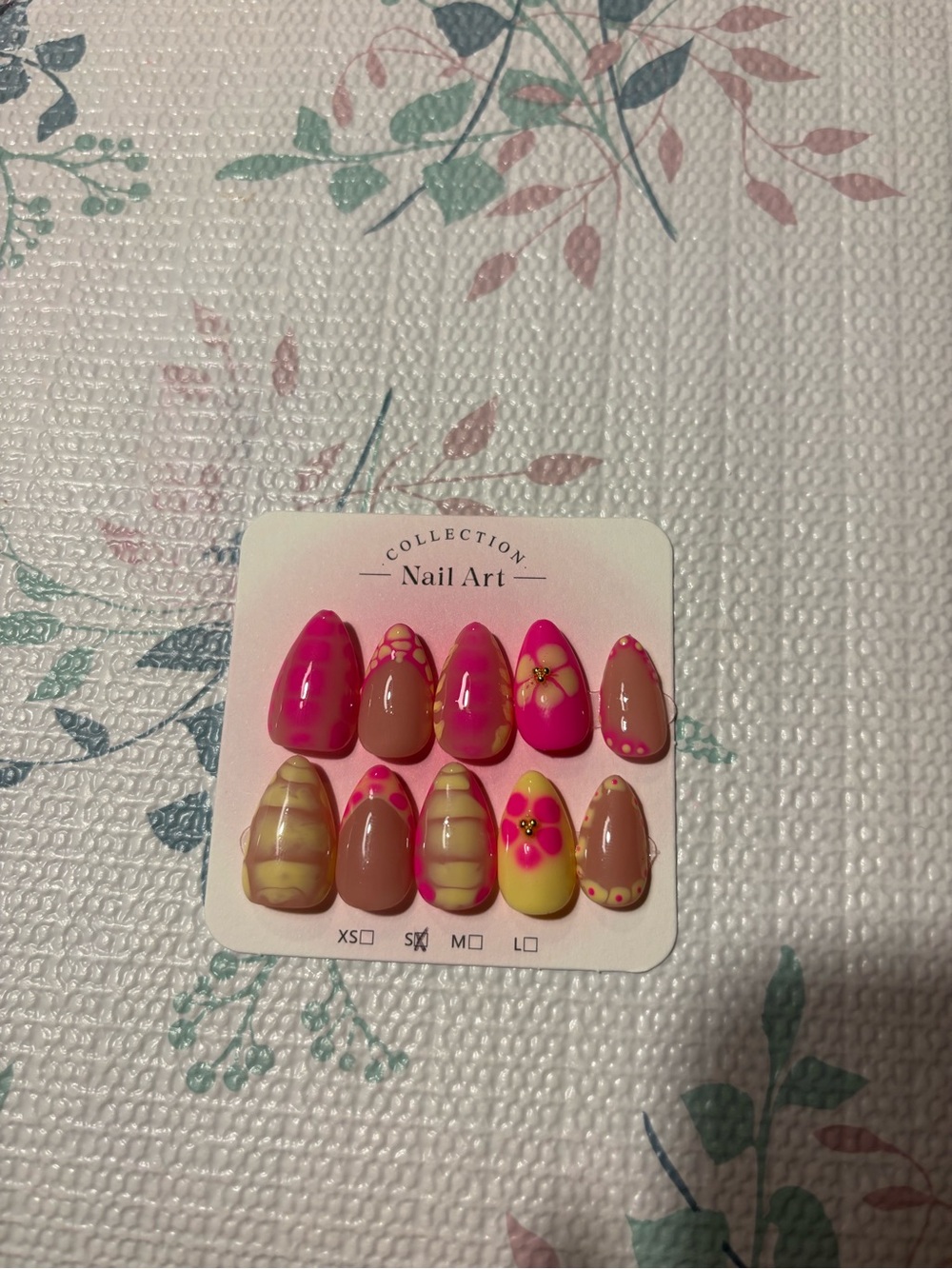 Bright Pink & Yellow Floral Press-On Nails